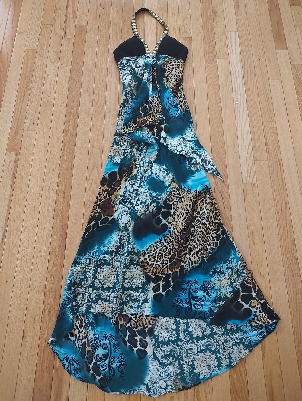 Dave & Johnny silk halter animal print flowy maxi dress 2